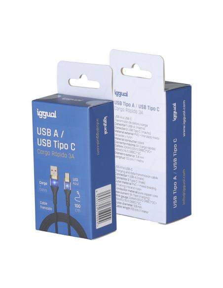 Iggual cable usb-a a tipo c 3a 100 cm trenzado led