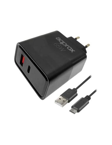 Approx cargador 65w qc 1 x usb a+ 1 x usb c+cable
