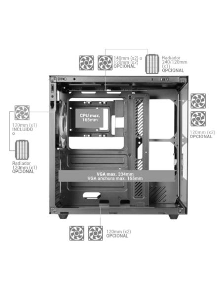Mars gaming caja mcv-one atx doble cámara black