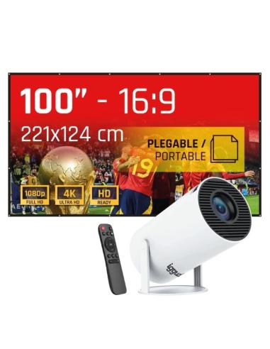 Iggual pack mini proyector + pantalla 100" plegabl