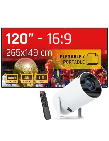 Iggual pack mini proyector + pantalla 120" plegabl