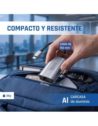 Iggual adaptador tipo c a rj45 gigabit 1000mbps