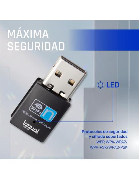 Iggual adaptador usb wifi 300 mbps mono 2.4ghz