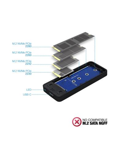 CAJA EXTERNA M.2 SSD NVME TOOQ PCIE USB3.1 GEN2 NEGRA TQE-2280B