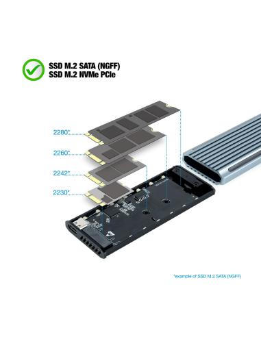 CAJA EXTERNA M.2 NGFFNVME USB3.1 GEN2 USB-A RGB GRIS TQE-2221G