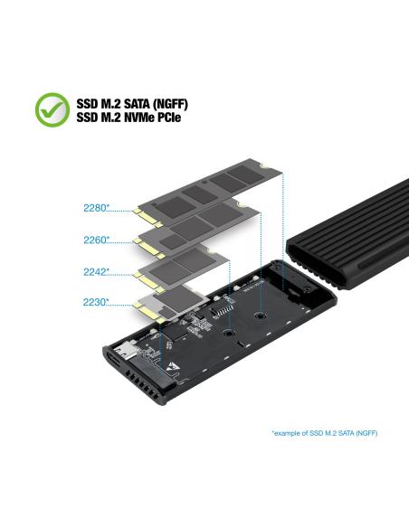CAJA EXTERNA M.2 NGFFNVME USB3.1 GEN2 USB-C RGB NEGRO TQE-2222B