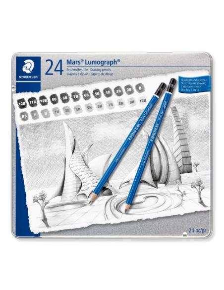 ESTUCHE DE METAL CON 24 LÁPICES, GRADUACIONES STAEDTLER 100 G24