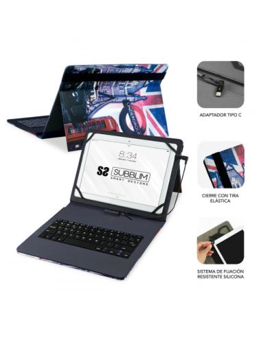 SUBBLIM Funda con Teclado Micro USB - USB C KEYTAB USB 10,1" England