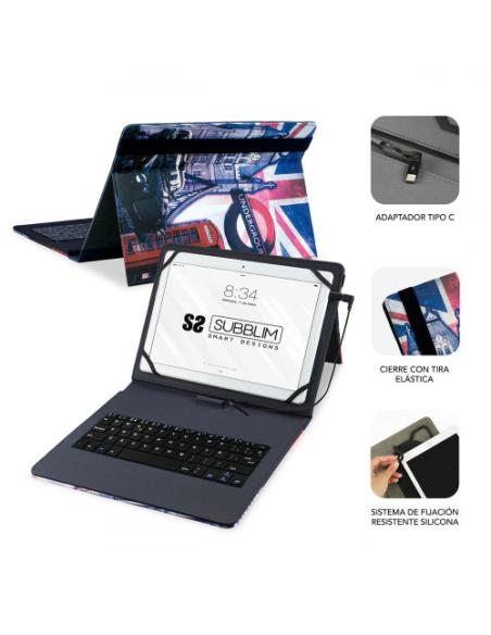SUBBLIM Funda con Teclado Micro USB - USB C KEYTAB USB 10,1" England