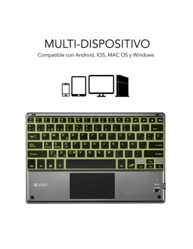 SUBBLIM Teclado Bluetooth Smart Backlit BT Keyboard Touchpad Grey