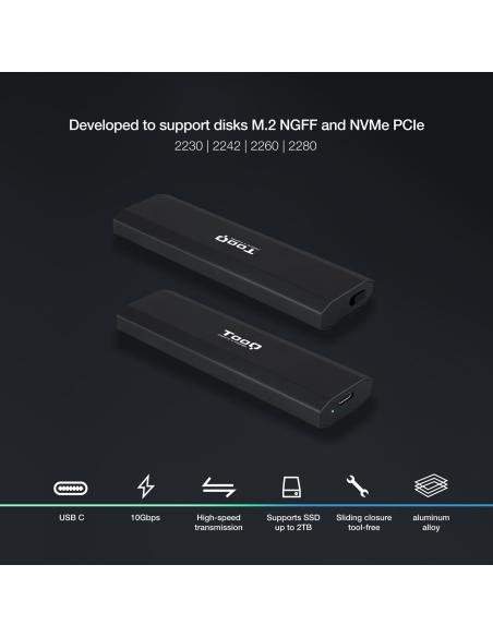 CAJA EXTERNA M.2 NGFFNVME USB3.1 GEN2 NEGRA TOOQ TQE-2223B