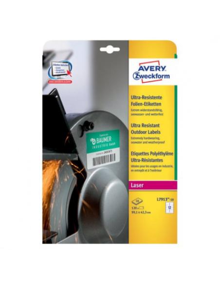 PAQUETE 10 HOJAS ETIQUETAS MUY RESISTENTES DE POLIETILENO FLEXIBLE-99,1 X 42,3 MM AVERY L7913-10