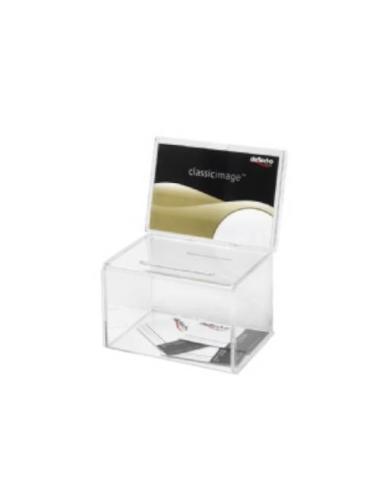 CAJA PARA SUGERENCIAS O PROPINAS SIN LLAVE CON EXPOSITOR 16,5X11 CM TRANSPARENTE DEFLECTO 592901