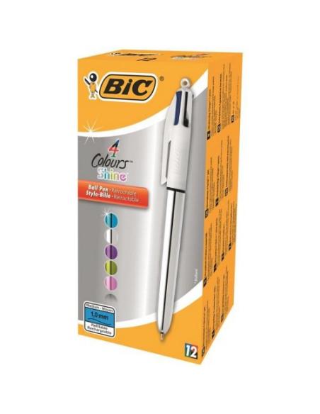 BOLIGRAFO 4 COLORES SHINE PUNTA FINA COLOR PLATA AZUL/NEGRO/ROJO Y VERDE BIC 982873
