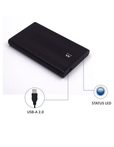 Ewent EW7041 caja para disco duro externo Aluminio, Negro 2.5" USB con suministro de corriente