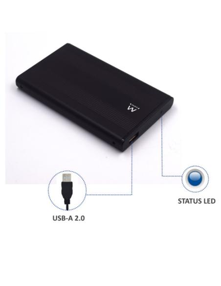 Ewent EW7041 caja para disco duro externo Aluminio, Negro 2.5" USB con suministro de corriente
