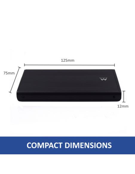 Ewent EW7041 caja para disco duro externo Aluminio, Negro 2.5" USB con suministro de corriente