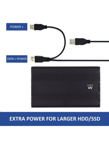 Ewent EW7041 caja para disco duro externo Aluminio, Negro 2.5" USB con suministro de corriente