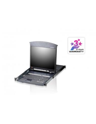 Aten Consola LCD dual rail con switch KVM integrado multi-interfaz Cat 5 de 16 puertos