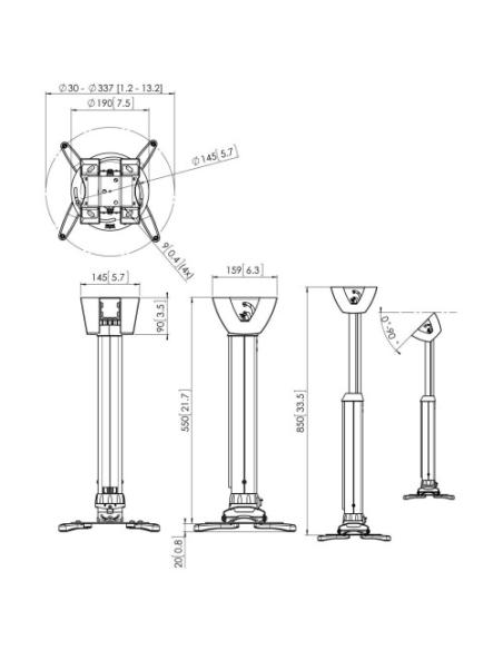 VOGELS GAMA PROFESIONAL SOPORTES DE PROYECTOR A TECHO Y ACCESORIOS PPC 1555 PROJECTOR CEILING MOUNT WHITE LENGTH 55-85CM BLANCO 
