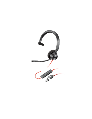 HP Poly Auriculares monoaurales Poly Blackwire 3310 con certificación Microsoft Teams USB-C + Adaptador USB-C/A