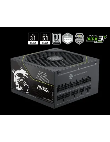FUENTE ALIMENTACION MSI MAG A1000PLS PCIE5,PSU,1000W,80 PLUS PLATINUM,MODULAR,135MM,ACTIVE PFC,1XPCI-E 5 (12+4 PIN),4XPCI-E (6+2