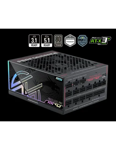 FUENTE ALIMENTACION MSI MPG AI1600TS PCIE5,PSU,1600W,80 PLUS TITANIUM,MODULAR,135MM,ACTIVE PFC,2XPCI-E 5 (2+4 PIN),7XPCI-E (6+2 