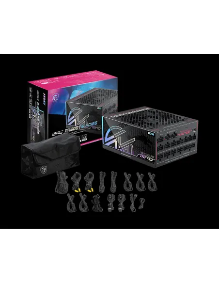 FUENTE ALIMENTACION MSI MPG AI1600TS PCIE5,PSU,1600W,80 PLUS TITANIUM,MODULAR,135MM,ACTIVE PFC,2XPCI-E 5 (2+4 PIN),7XPCI-E (6+2 