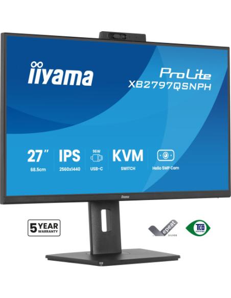 MONITOR IIYAMA 27" CON CAMARA INTEGRADA DE 5 MP COMPATIBLE CON WINDOWS HELLO, MICROFONO, DOCK USB-C, LAN, CONMUTADOR KVM Y SOPOR