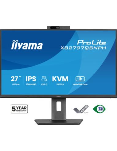 MONITOR IIYAMA 27" CON CAMARA INTEGRADA DE 5 MP COMPATIBLE CON WINDOWS HELLO, MICROFONO, DOCK USB-C, LAN, CONMUTADOR KVM Y SOPOR