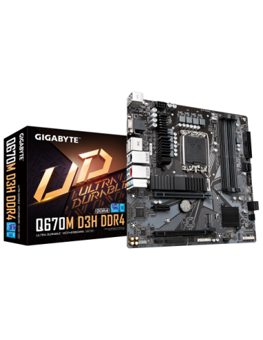 GIGABYTE Q670M D3H DDR4 Placa base - Compatible con procesadores Intel Core 14th CPUs, 6+1+1 Phases Hybrid Digital VRM, up to 53