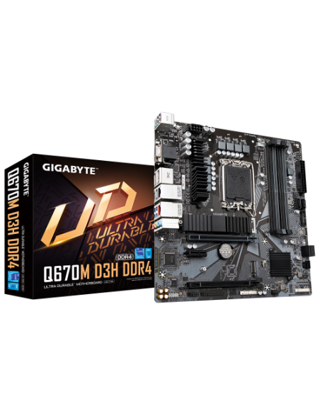 GIGABYTE Q670M D3H DDR4 Placa base - Compatible con procesadores Intel Core 14th CPUs, 6+1+1 Phases Hybrid Digital VRM, up to 53