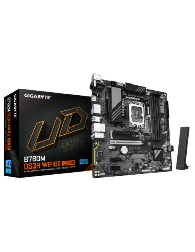 GIGABYTE B760M DS3H WIFI6E GEN5 Placa Base – Compatible con procesadores Intel Core 14ª generación, VRM digital de 6+2+1 fases, 