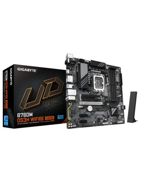 GIGABYTE B760M DS3H WIFI6E GEN5 Placa Base – Compatible con procesadores Intel Core 14ª generación, VRM digital de 6+2+1 fases, 