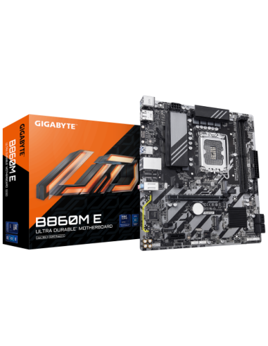 GIGABYTE B860M E Placa Base - Procesadores Intel Core Ultra Series, VRM de 4+1+2 fases, hasta 8800MHz DDR5 (O.C), 2xPCIe 4.0 M.2
