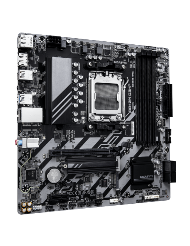 GIGABYTE B840M D3HP Placa Base – CPUs AMD Ryzen 9000, VRM de 8+2+2 fases, hasta 8200 MHz DDR5 (O.C.), 2× M.2 PCIe 4.0, LAN 1 GbE