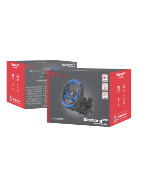 GENESIS Seaborg 350 Negro, Azul USB Volante + Pedales Nintendo Switch, PC, PlayStation 4, Playstation 3, Xbox 360, Xbox One, Xbo