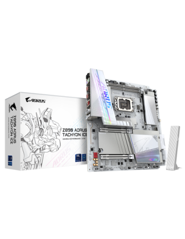 GIGABYTE Z890 AORUS TACHYON ICE Placa Base – Procesadores Intel Core Ultra (Serie 2), VRM de 18+1+2 fases, hasta 9500 MHz DDR5 (