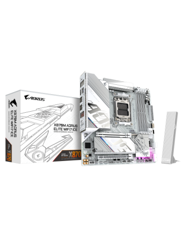 GIGABYTE X870M AORUS ELITE WIFI7 ICE Placa Base – Compatible con CPUs AMD Ryzen 9000, VRM digital de 14+2+2 fases, hasta 8200 Hz