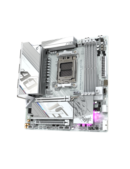 GIGABYTE X870M AORUS ELITE WIFI7 ICE Placa Base – Compatible con CPUs AMD Ryzen 9000, VRM digital de 14+2+2 fases, hasta 8200 Hz