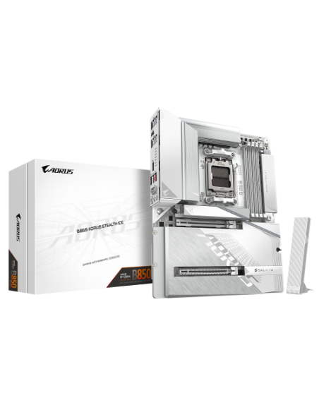GIGABYTE B850 AORUS STEALTH ICE Placa Base – Procesadores AMD Ryzen serie 9000, VRM digital de 14+2+2 fases, hasta 8200 MHz DDR5