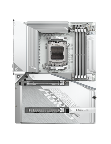 GIGABYTE B850 AORUS STEALTH ICE Placa Base – Procesadores AMD Ryzen serie 9000, VRM digital de 14+2+2 fases, hasta 8200 MHz DDR5