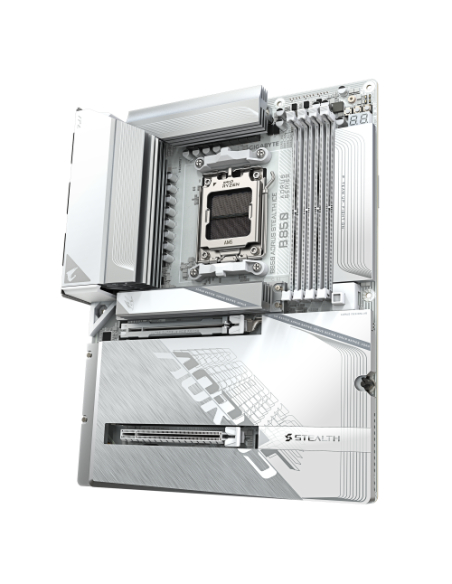 GIGABYTE B850 AORUS STEALTH ICE Placa Base – Procesadores AMD Ryzen serie 9000, VRM digital de 14+2+2 fases, hasta 8200 MHz DDR5