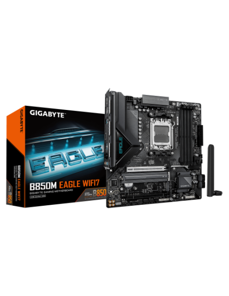 GIGABYTE B850M EAGLE WIFI7 Placa Base – CPUs AMD Ryzen Serie 9000, VRM digital de 8+2+2 fases, hasta 8200 MHz DDR5 (O.C.), 1× M.