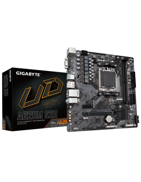 GIGABYTE A620M S2H Placa base - Soporta CPUs AMD Ryzen 8000, VRM digital de 5+2+2 fases, hasta 7200MHz DDR5 (OC), 1xPCIe 4.0 M.2