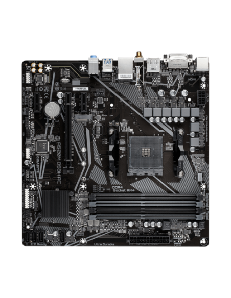GIGABYTE A520M DS3H AC Placa Base - Procesadores AMD Ryzen Serie 5000, VRM de 5+3 fases, hasta 4733 MHz DDR5 (OC), 1xPCIe 3.0 M.
