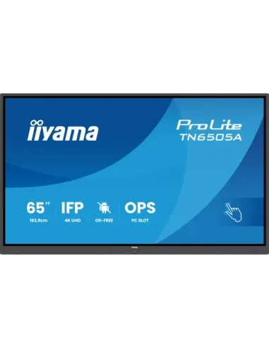 IIYAMA 65" IFP OS-FREE, 40-PTSIR+ WITH,AG / BACTERIA COATING UHD MM 2X20W FRONT+20W SBUW, VGA, HDMI 2X, DP, USB-C 65W PD, PC SLO
