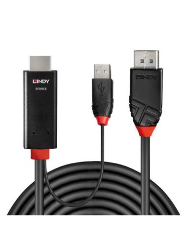 Lindy 41499 adaptador de cable de vídeo 2 m HDMI + USB Type-A DisplayPort Negro