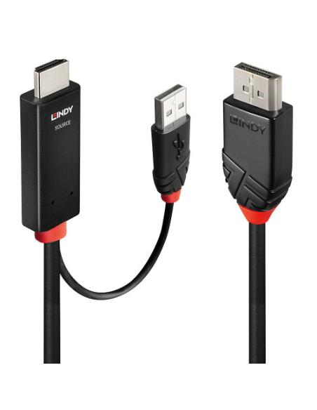 Lindy 41498 adaptador de cable de vídeo 1 m HDMI + USB Type-A DisplayPort Negro