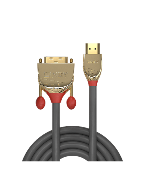 Lindy 36195 adaptador de cable de vídeo 2 m HDMI tipo A (Estándar) DVI-D Oro, Gris